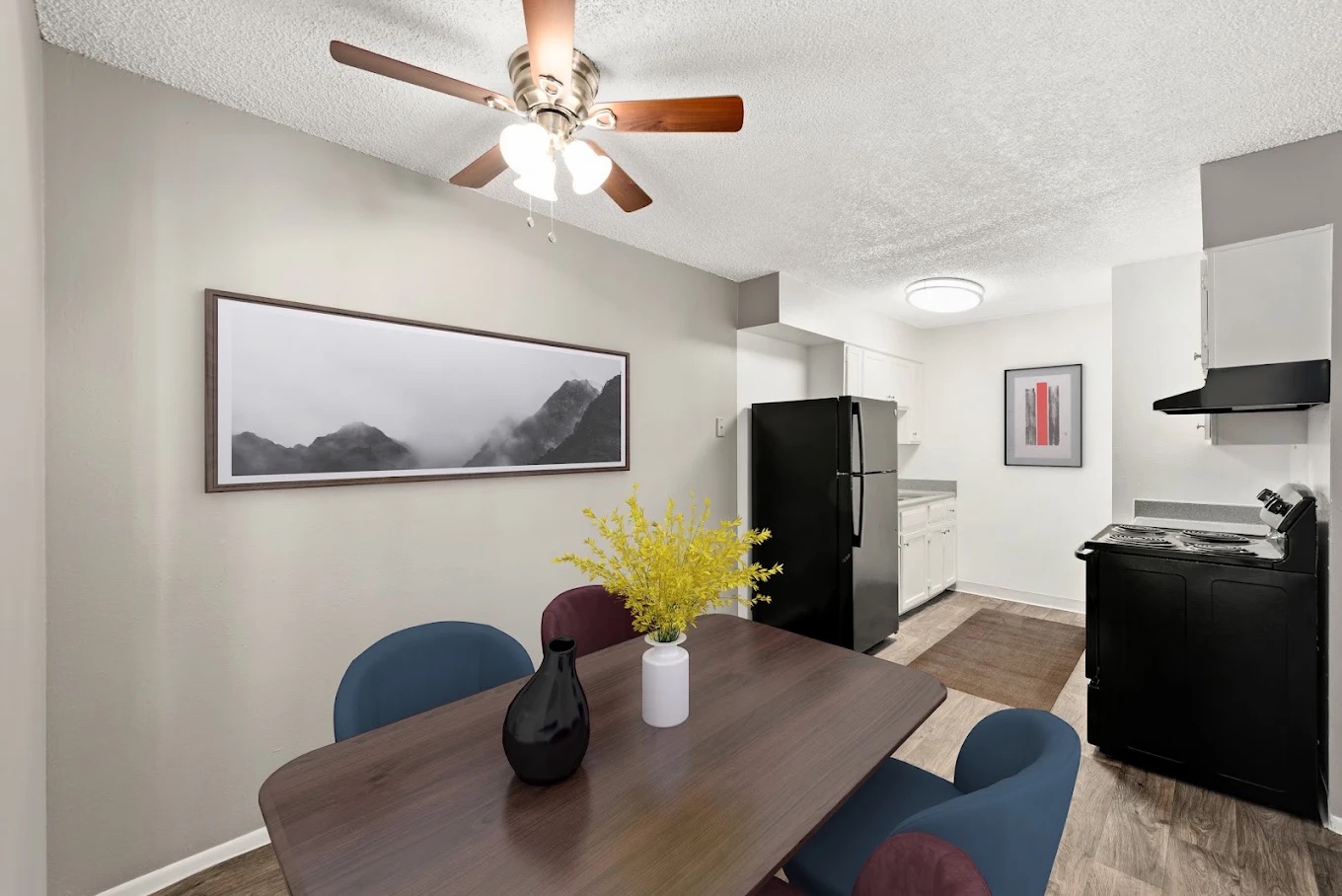 Apartment dining room and kitchen